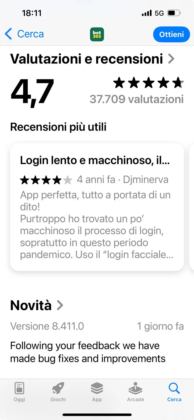 bet365, le recensioni degli utenti su Apple Store
