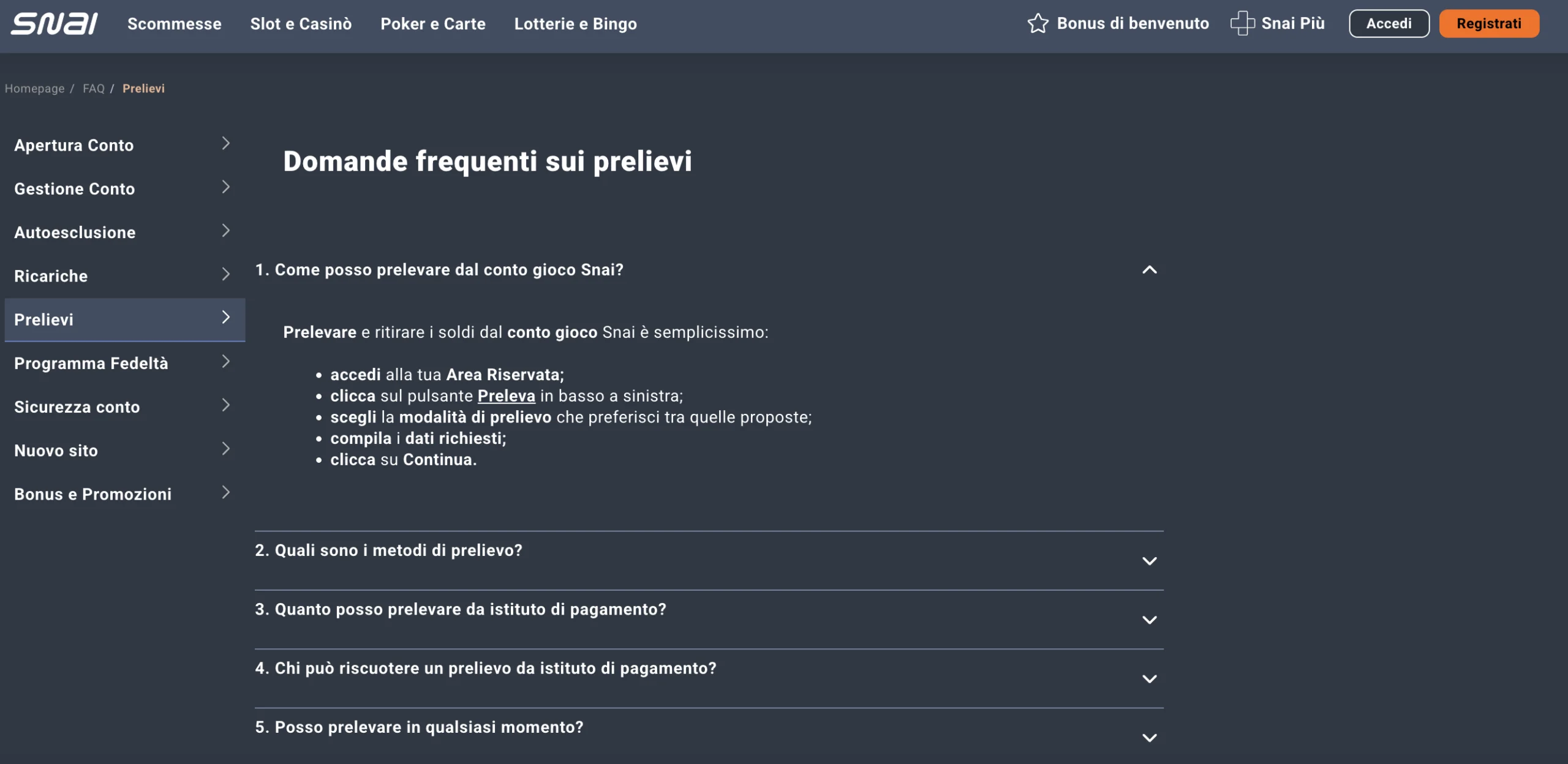 Quali sono i tempi di prelievo su SNAI con carta di credito, PayPal e altro ancora