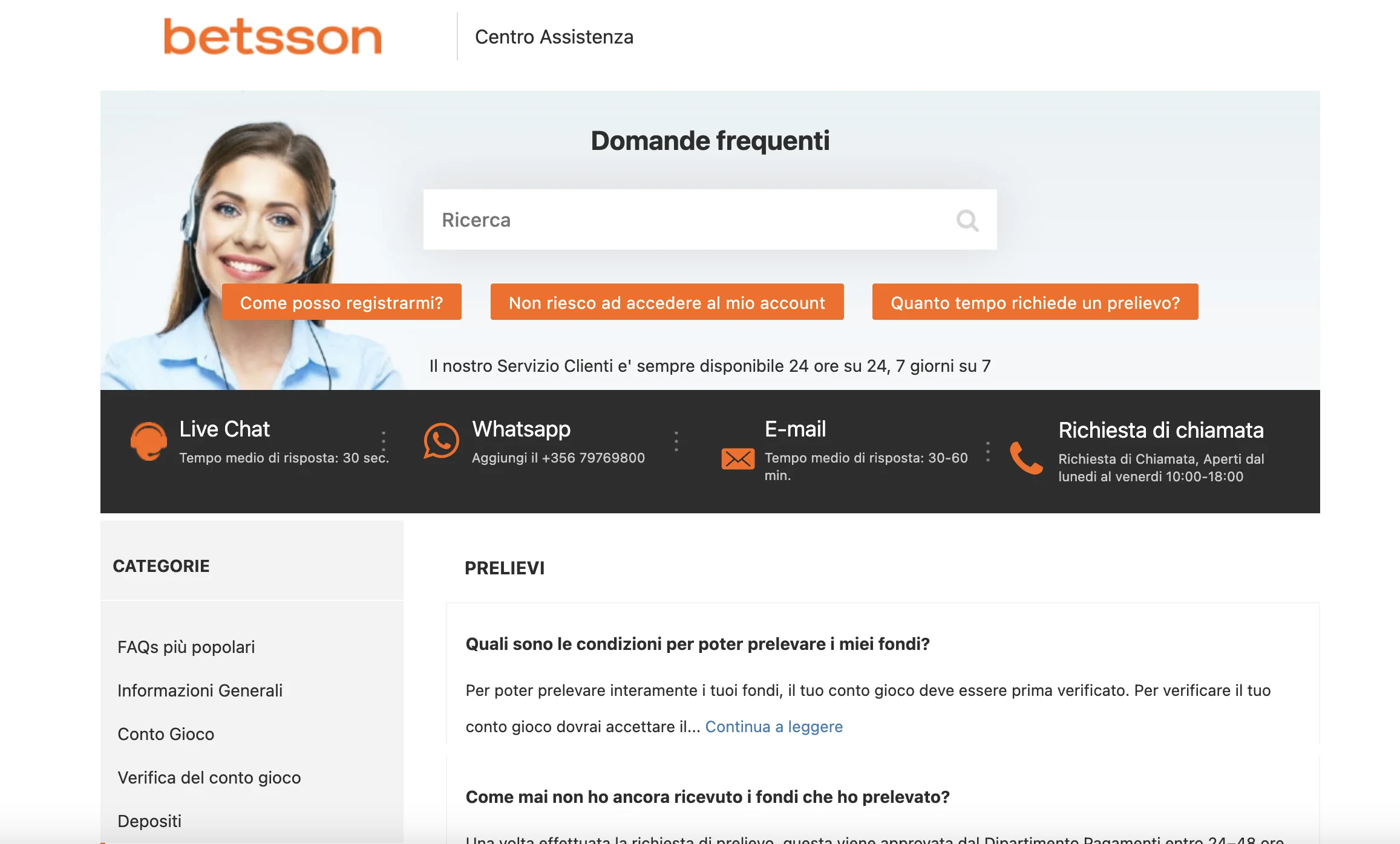 Tempistica per prelevare le vincite su Betsson