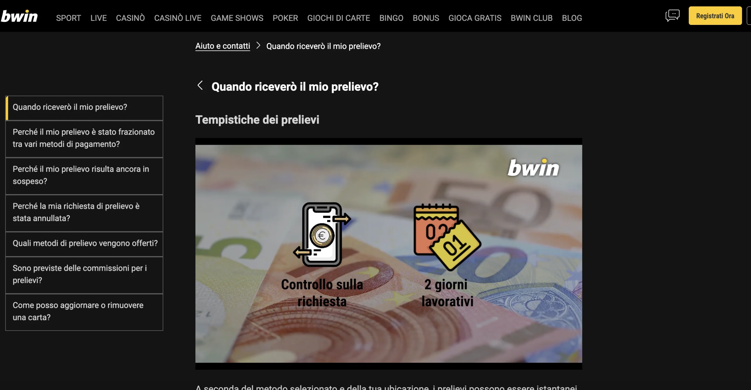 Tempi di prelievo per bwin