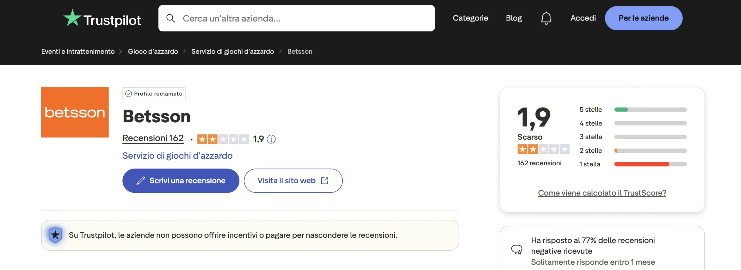 Betsson - recensioni degli utenti su Trustpilot