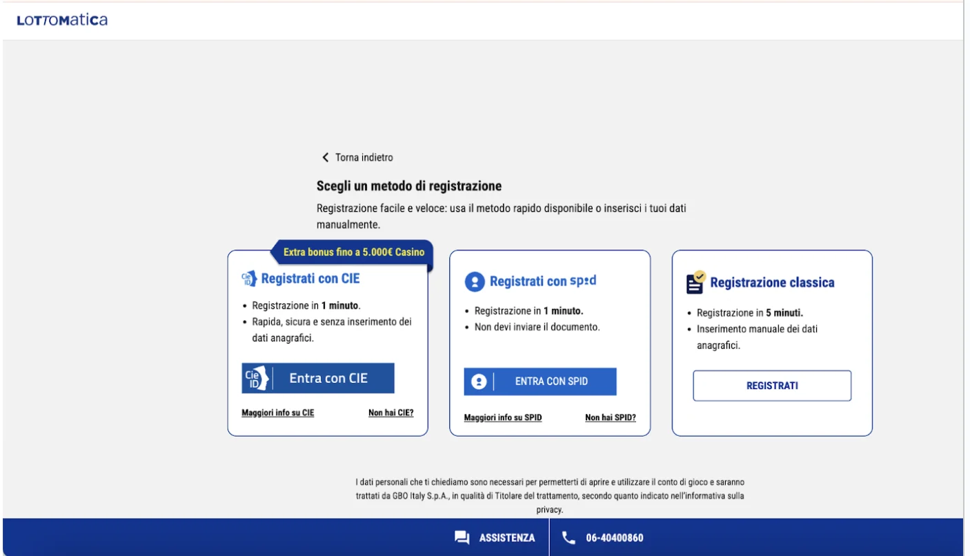 Registrazione su Lottomatica