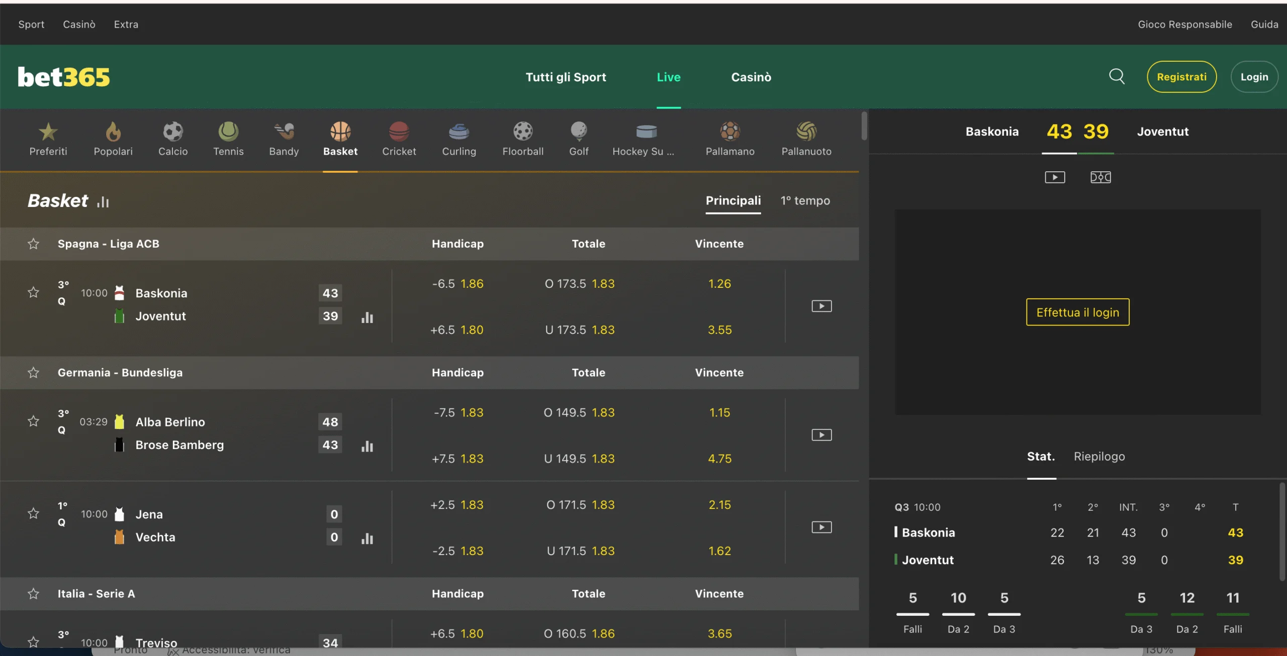 bet365 - scommesse su basket live