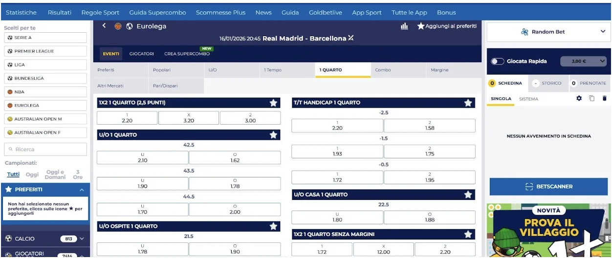 GoldBet - scommesse sul basket, Eurolega