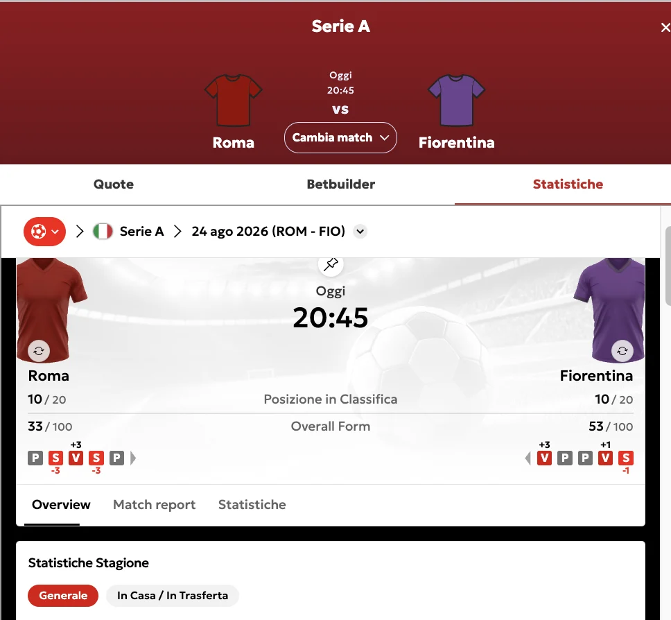 DomusBet, le statistiche live sulla partita