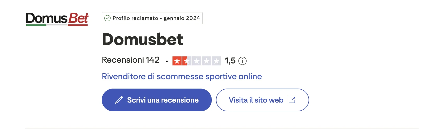 Le recensioni degli utenti di DomusBet su Trustpilot