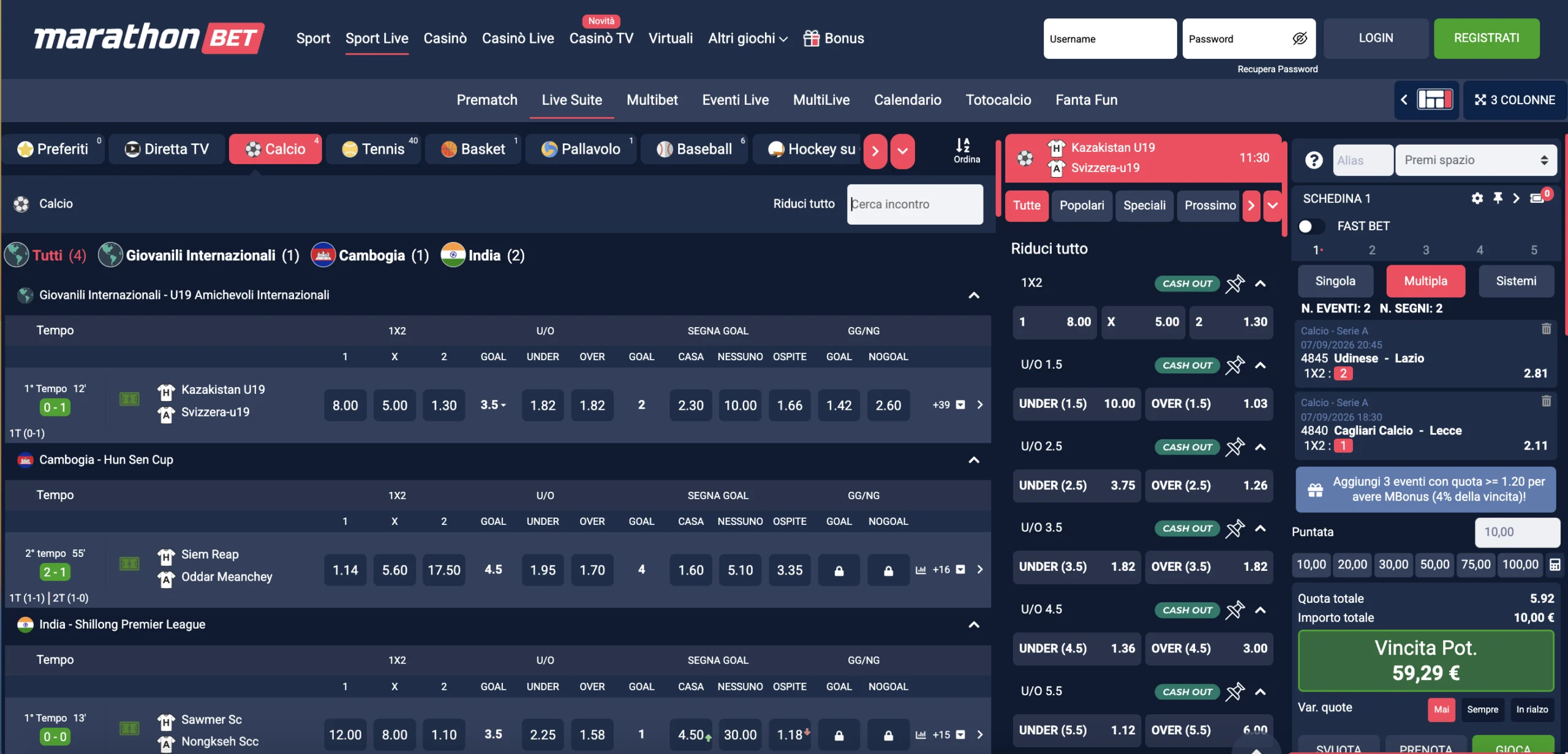 Le scommesse live di Marathonbet