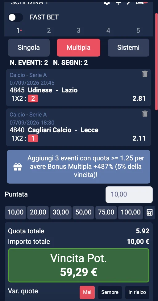 La schedina di Marathonbet
