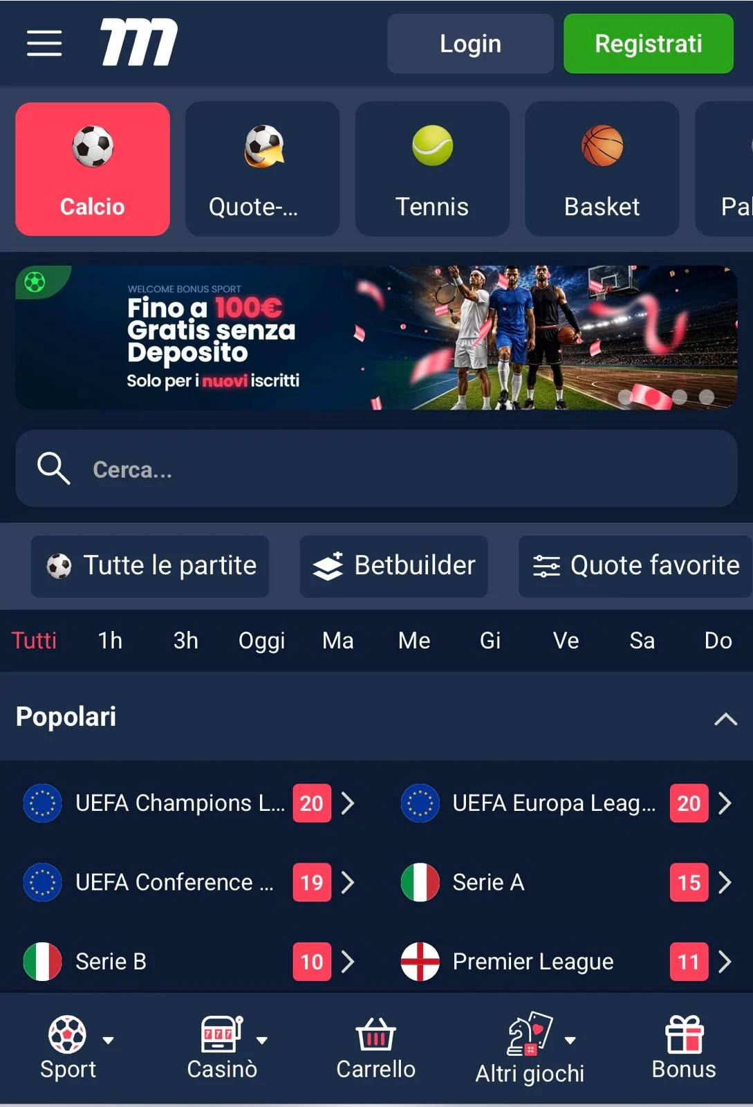 Homepage app Marathonbet