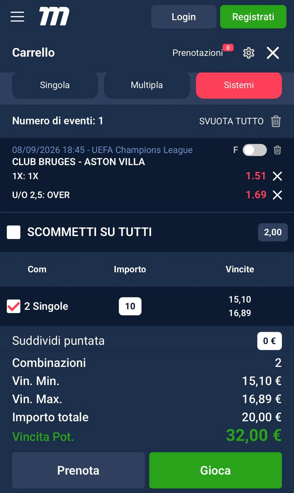 App Marathonbet, la schedina