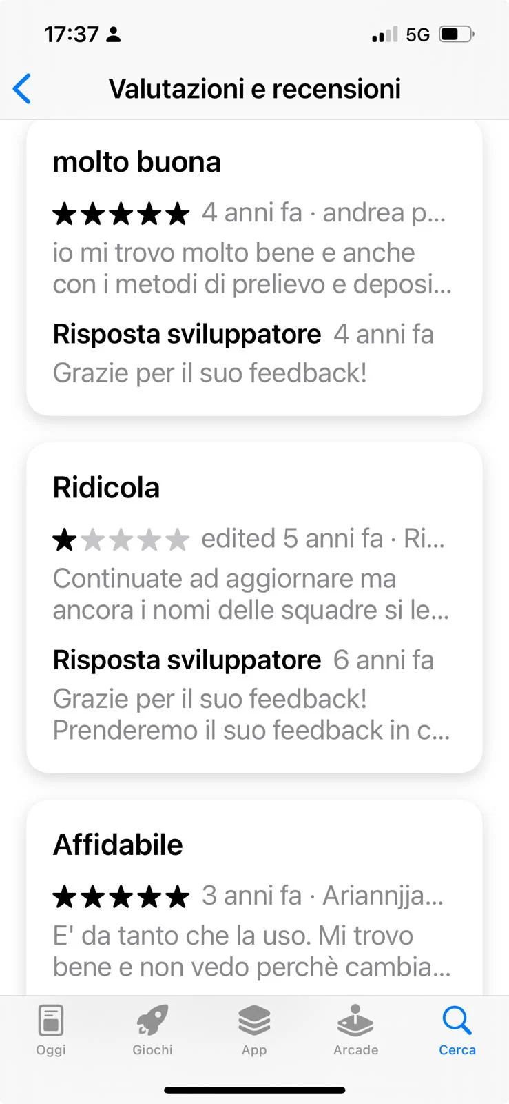 Dettaglio delle recensioni per Marathonbet su App Store