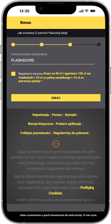 fortuna rejestracja kod