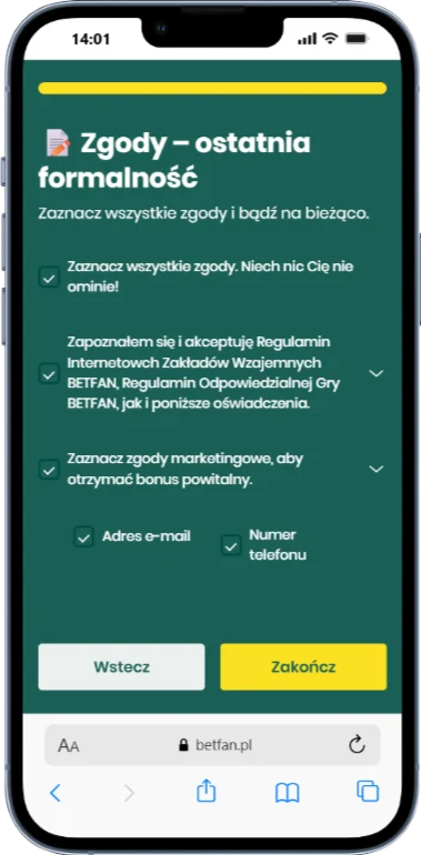 Betfan rejestracja - krok 9