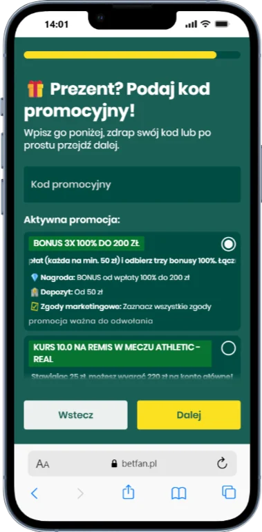 Betfan rejestracja - krok 8