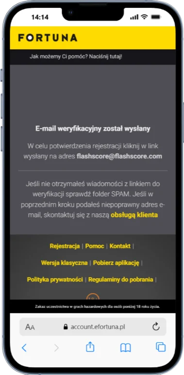 Fortuna rejestracja krok 7