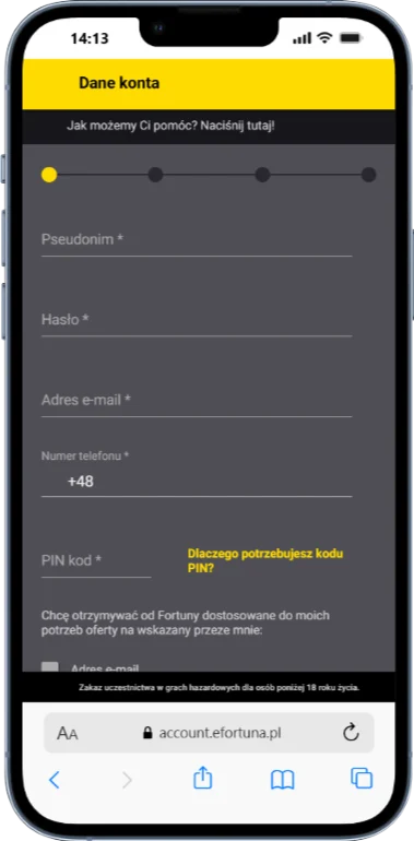 Fortuna rejestracja krok 4