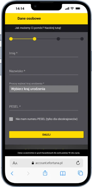 Fortuna rejestracja krok 5