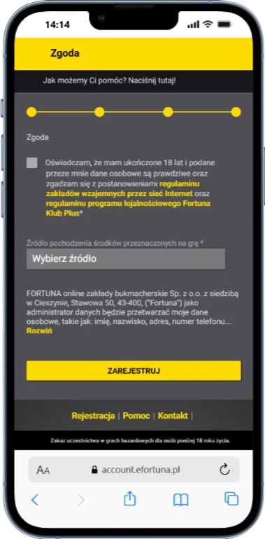 Fortuna rejestracja krok 6