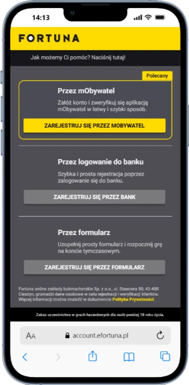 Fortuna rejestracja krok 3