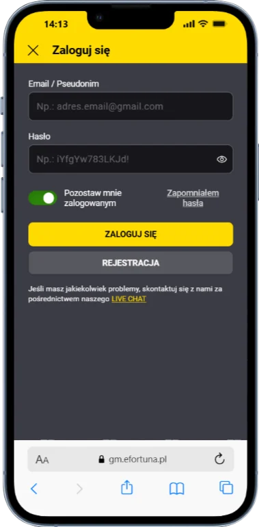 Fortuna rejestracja krok 2