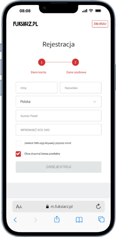 Fuksiarz rejestracja 3