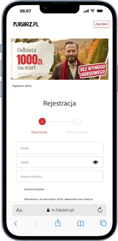 Fuksiarz rejestracja 2
